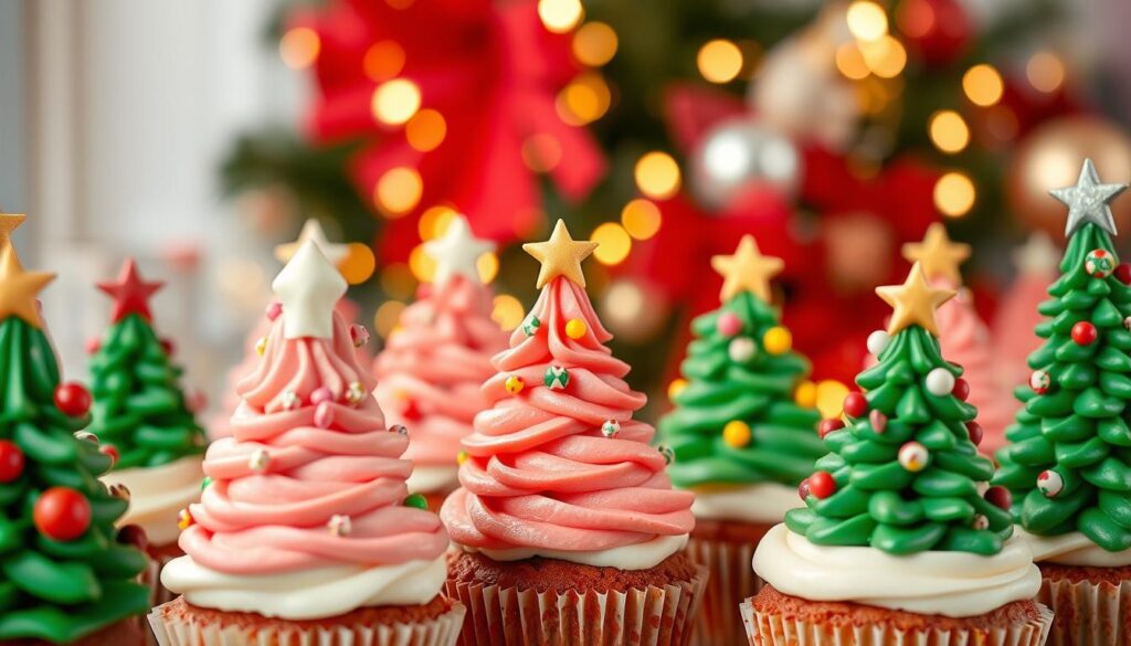 Christmas tree cupcake decorating