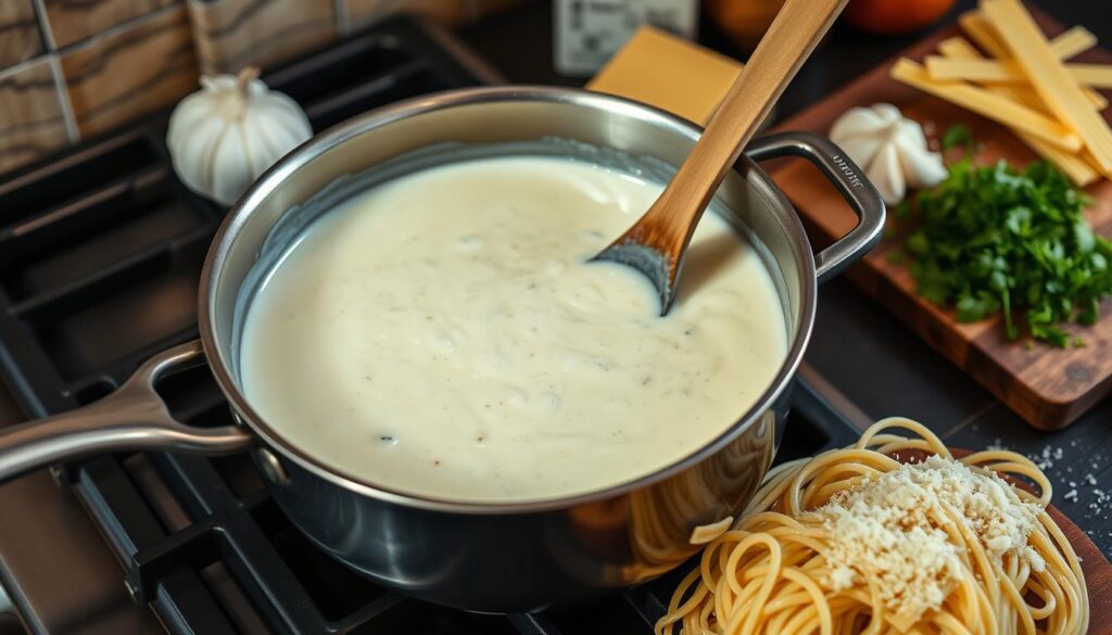 Traditional Alfredo Sauce Preparation