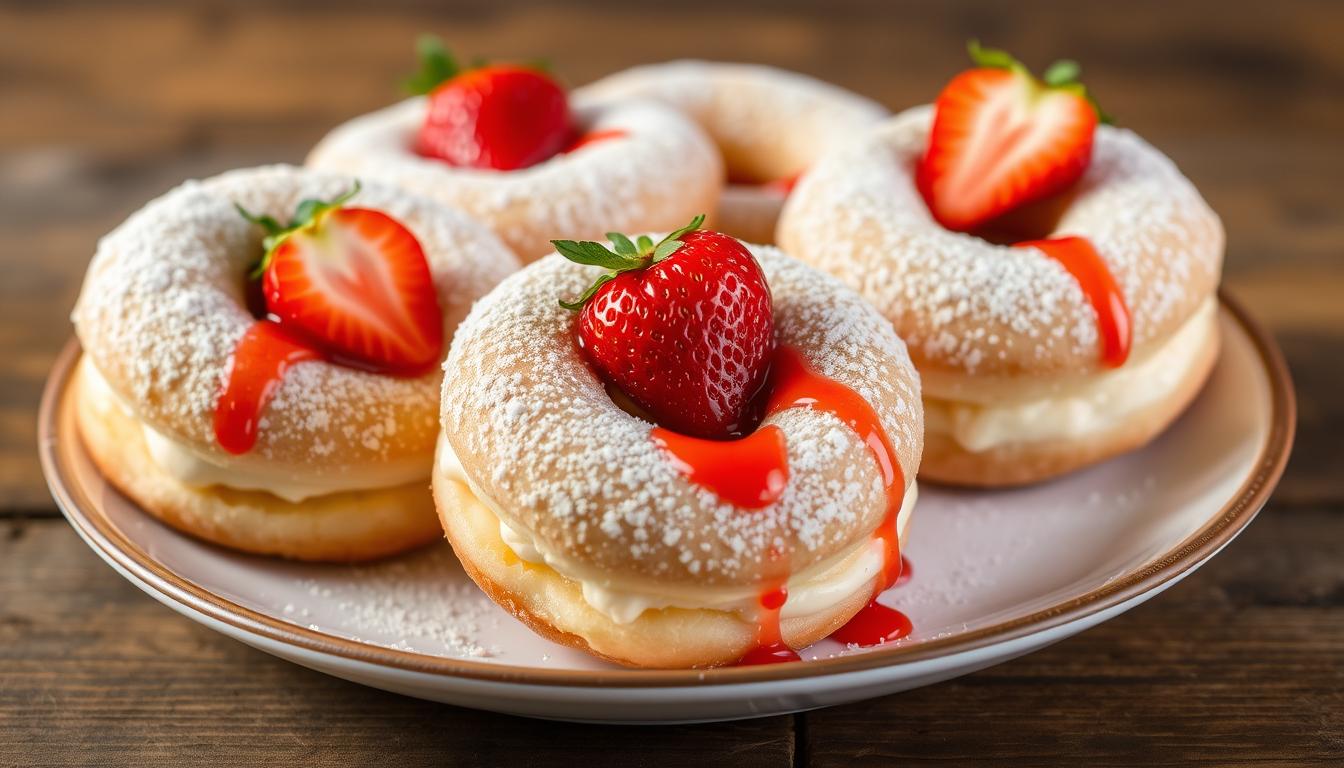 strawberry cheesecake stuffed donuts