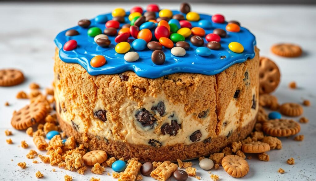 Cookie Monster Cheesecake with M&M's and Chocolate Chips