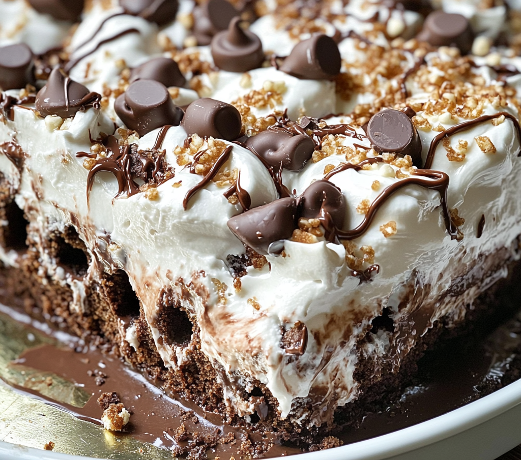 Marshmallow Chocolate Poke Cake