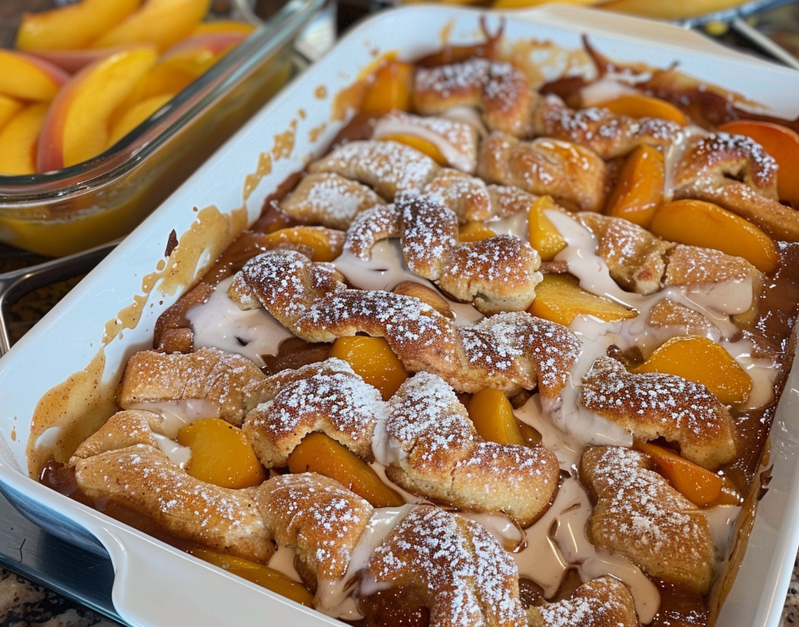 Cinnamon Roll Peach Cobbler