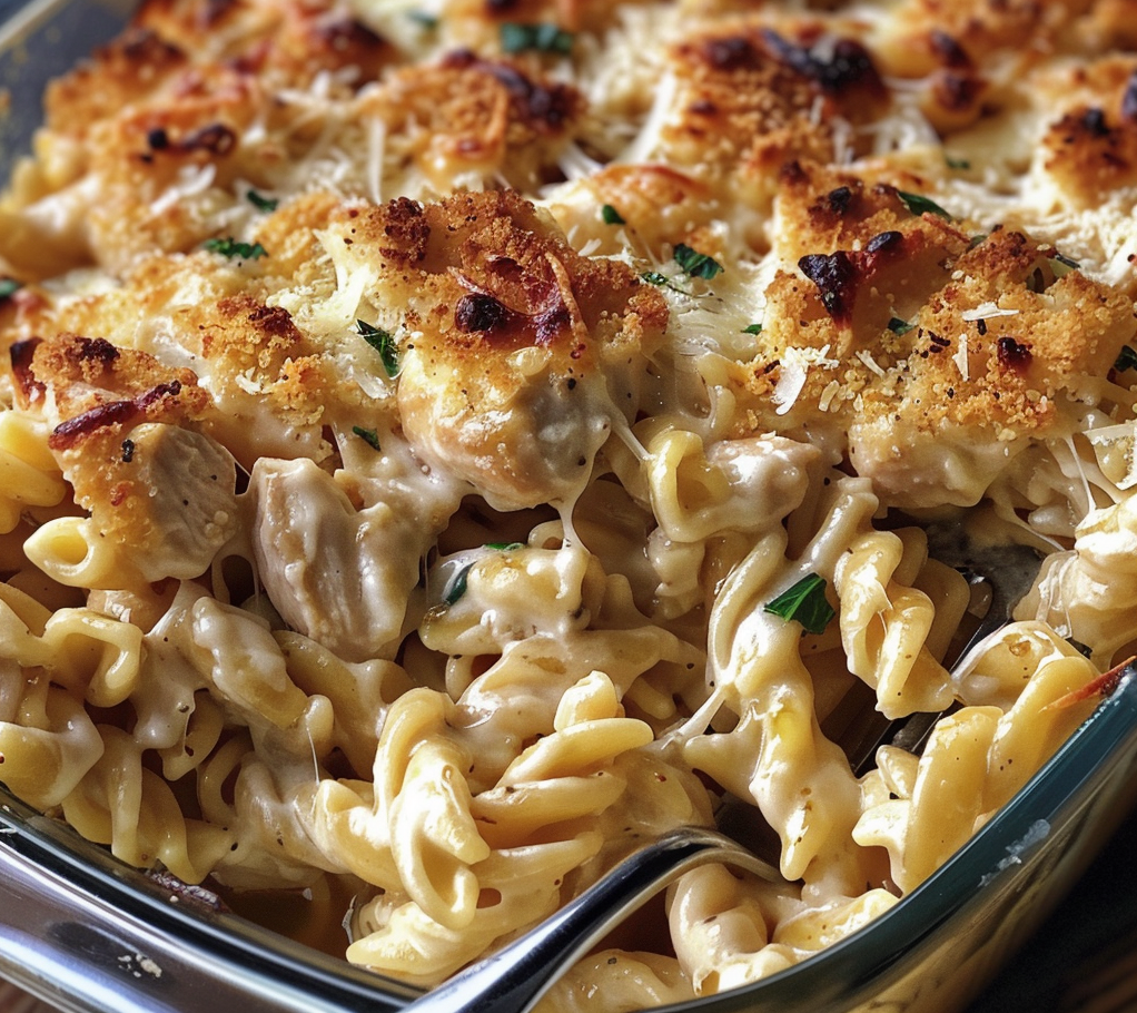 Garlic Parmesan Chicken Pasta Bake