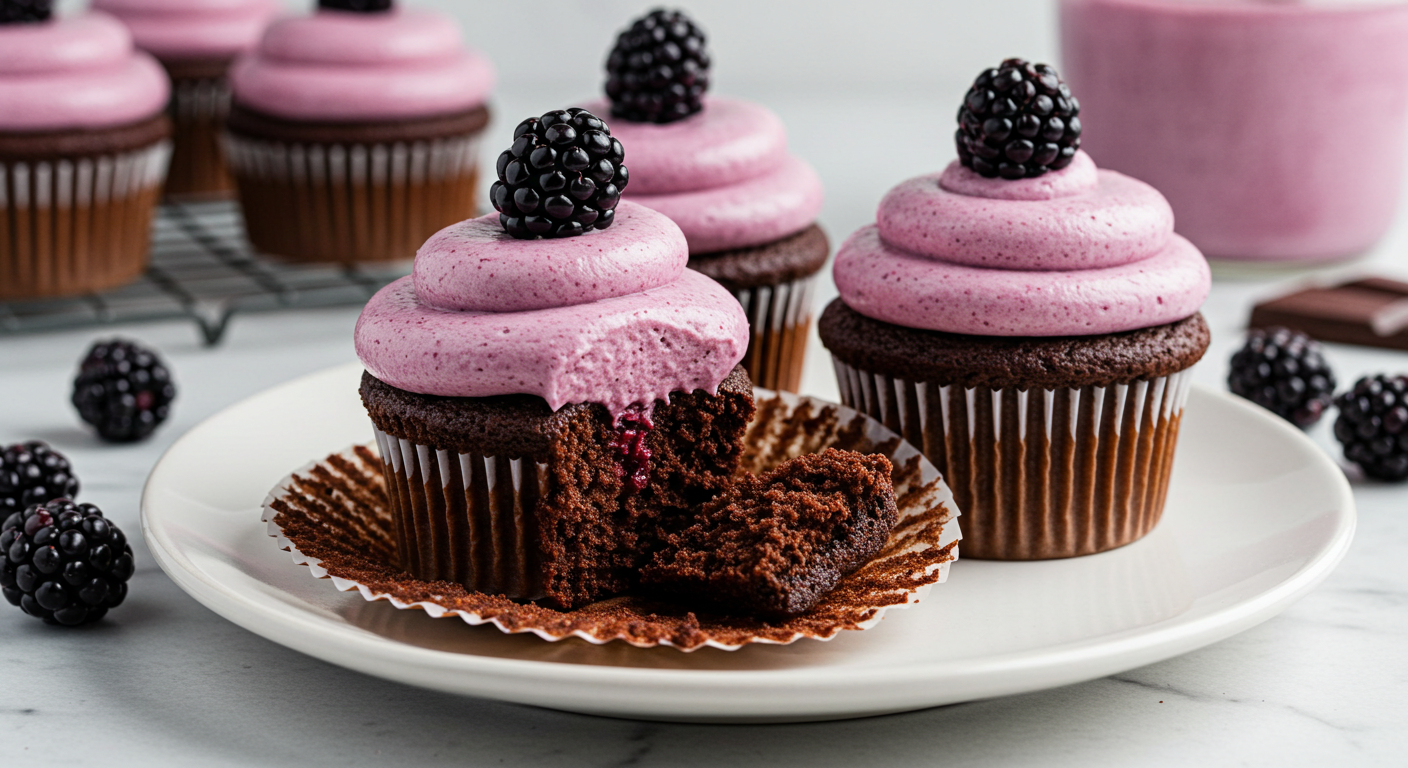 Chocolate Cupcakes with Blackberry Buttercream